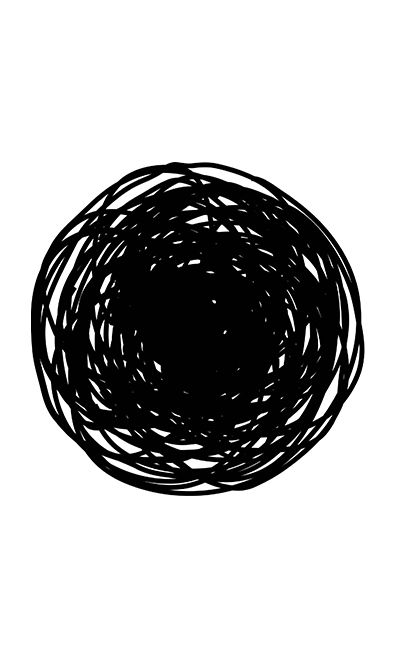 Narysowany czarny kłębuszek, kropka, na białym tle