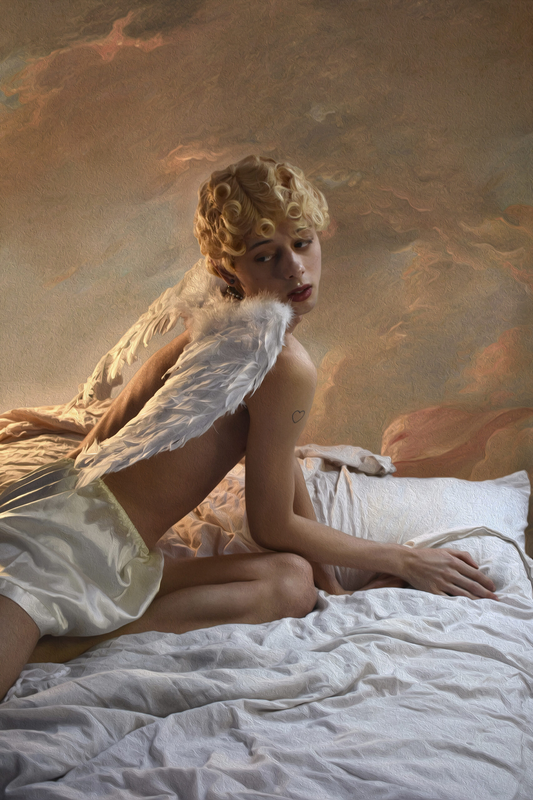 Jakub Ziółkowski x Val Ziółko „Cupid”, 2023, obraz inspirowany „The Fallen Angel” Alexandre Cabanel