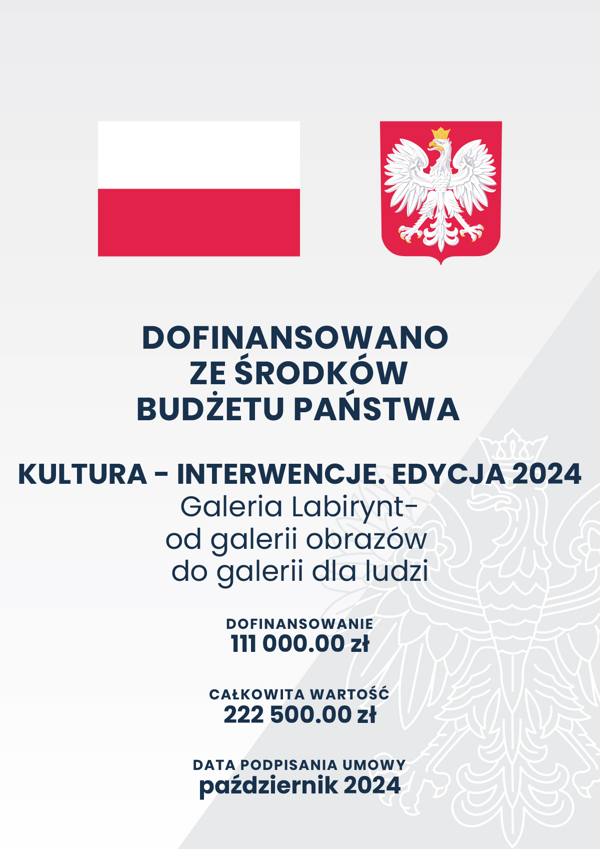 Plakat z informacją o dotacji.