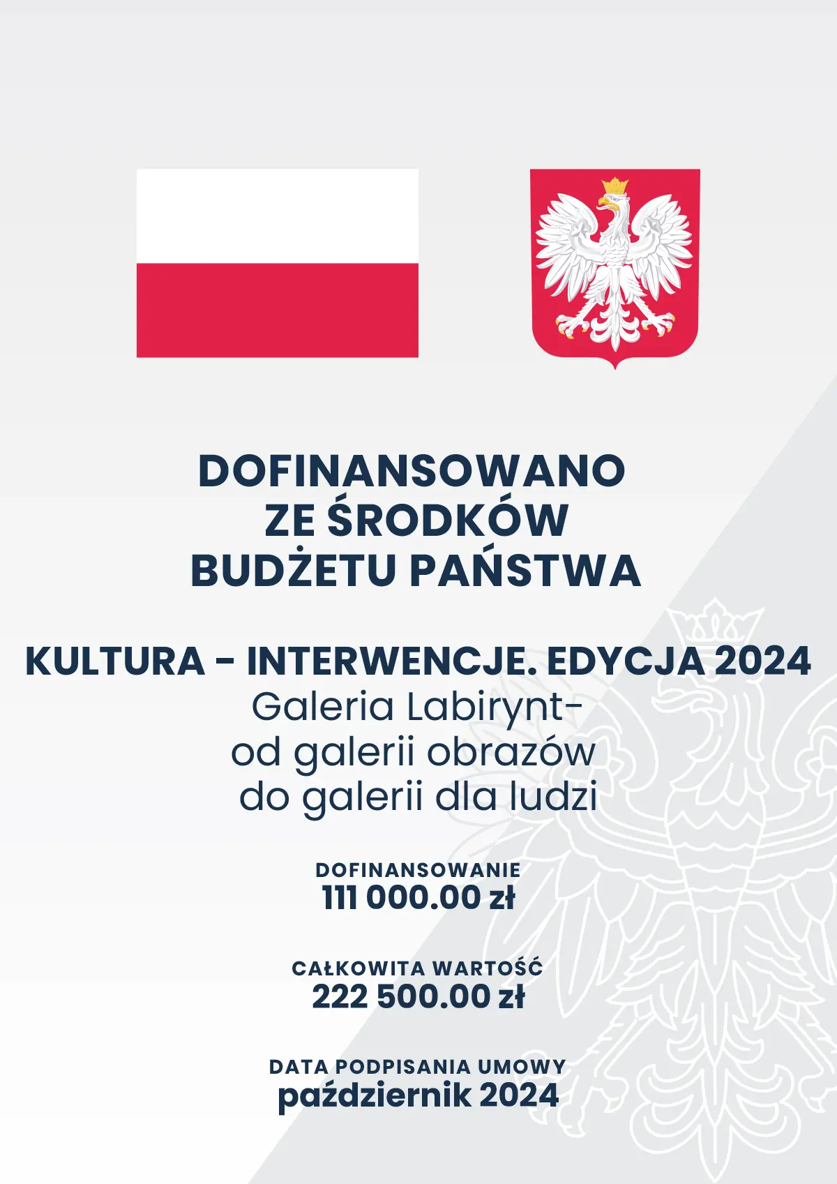 Plakat z informacją o dotacji.